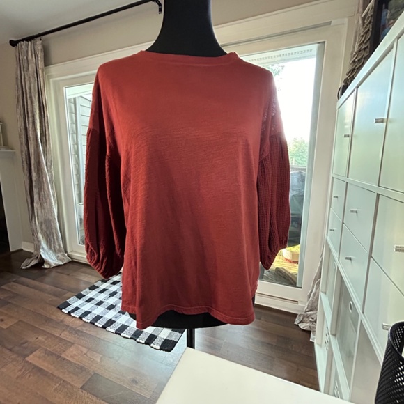 Anthro Top w/Gauze Sleeves - Rust - Picture 5 of 13